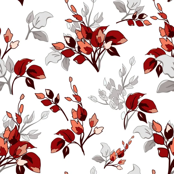 Kırmızı Gümüş Yapraklı Çiçeksiz Desen Arkaplanı Stok Vektör