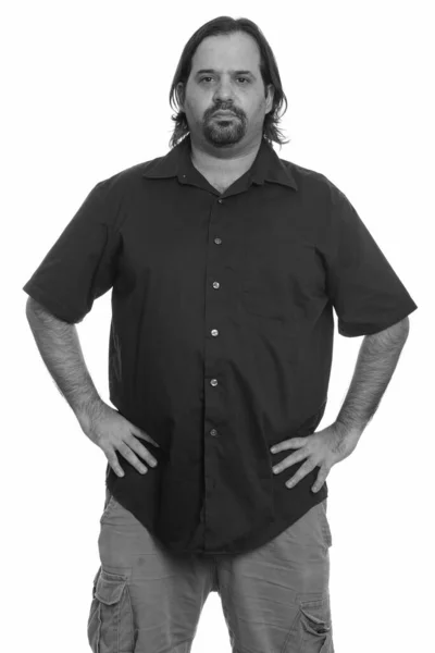 Fat Caucasian man with hands on hips — Stock Photo, Image