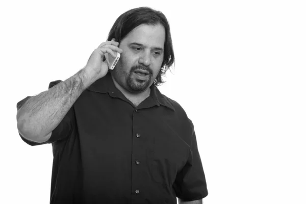 뚱뚱 한 백인 남자 휴대 전화 통화 — 스톡 사진
