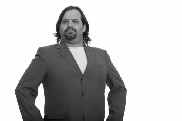 Portrait of overweight bearded businessman in suit — Stock Photo, Image