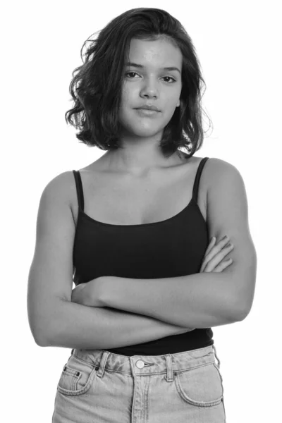 Joven hermosa multi étnica adolescente chica con los brazos cruzados — Foto de Stock