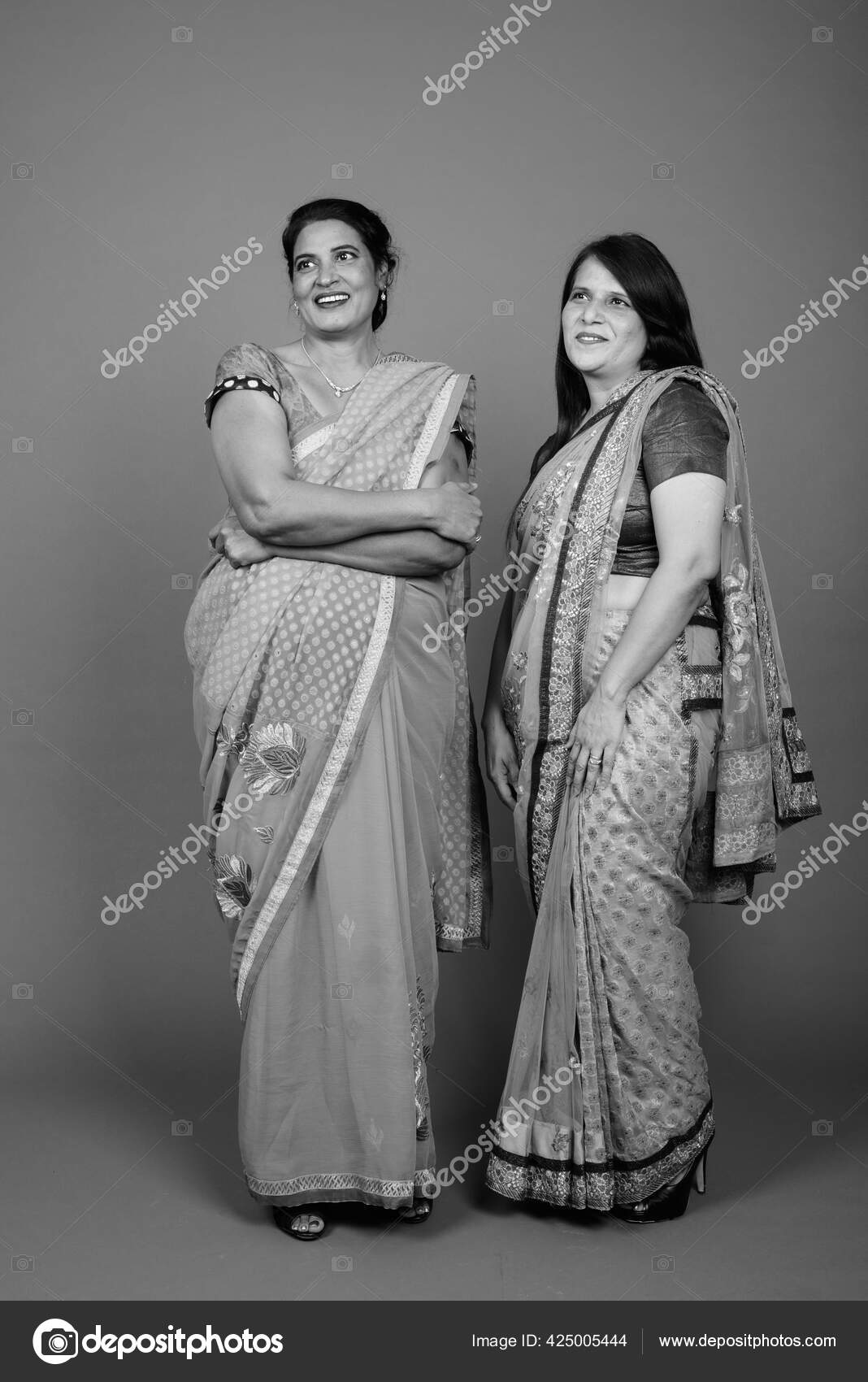 Dos mujeres indias maduras usando ropa tradicional india Sari juntas:  fotografía de stock © amazingmikael #425005444 | Depositphotos
