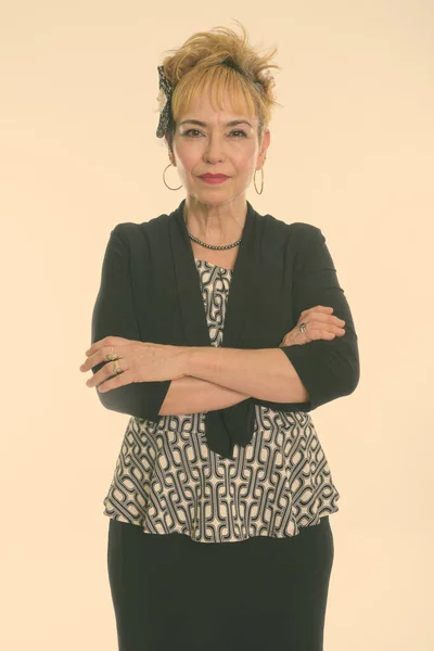 Studio Skott Vackra Senior Asiatiska Affärskvinna Med Kort Hår Mot — Stockfoto