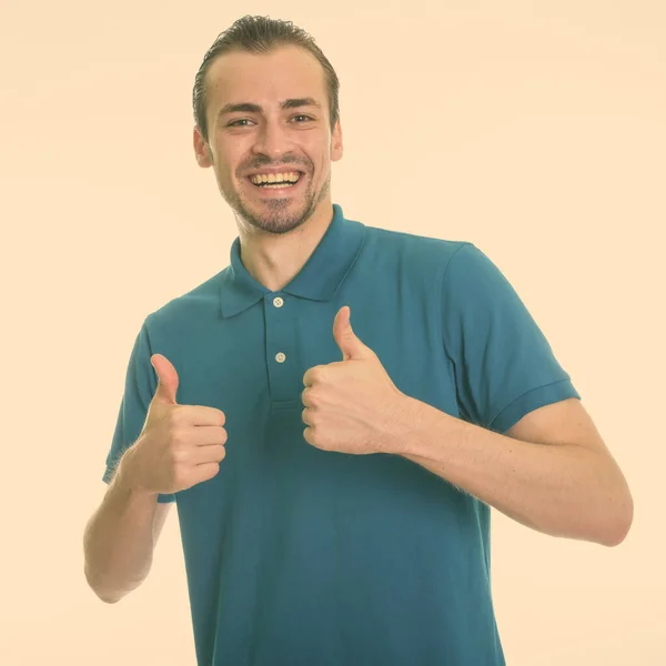 Estudio Disparo Joven Guapo Barbudo Hombre Sobre Fondo Blanco — Foto de Stock