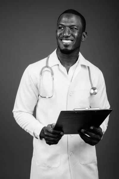 Studio Shot Handsome African Man Doctor Brown Background — Stock Photo, Image
