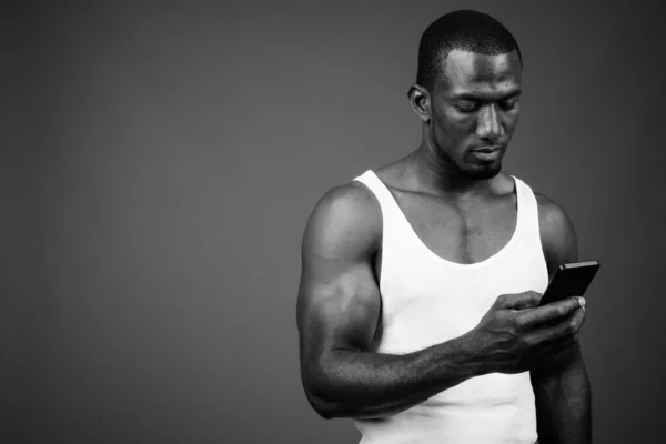 Studio Shot Handsome Muscular African Man Wearing Tank Top Brown — Stock Photo, Image