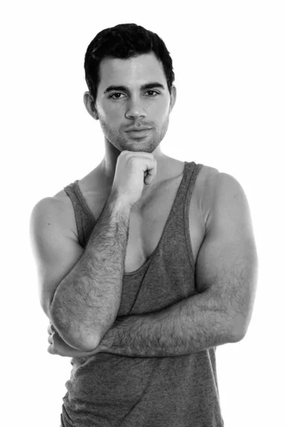 Studio Shot Young Handsome Hispanic Man Thinking — Stock Photo, Image