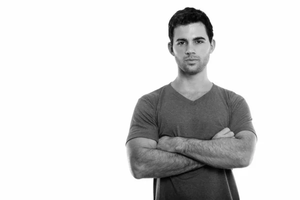 Studio Shot Jeune Homme Hispanique Beau Avec Les Bras Croisés — Photo