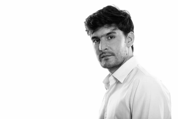 Studio zdjęcia młodego perskiego biznesmena zastrzelonego w czerni i bieli — Zdjęcie stockowe