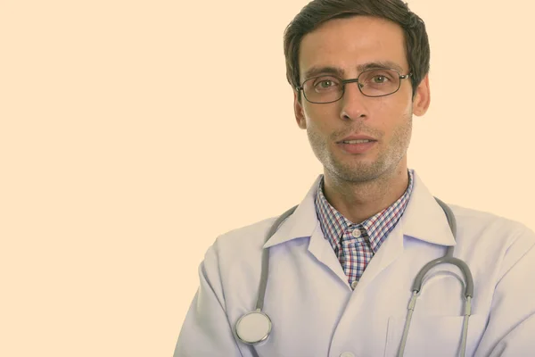 Close up de jovem bonito homem médico vestindo óculos — Fotografia de Stock