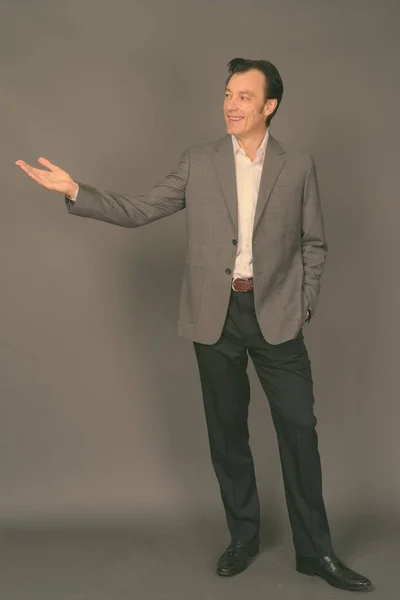 灰色の背景を持つ成熟したハンサムなビジネスマン — ストック写真