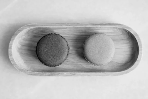 Two Macaroons Served On Table Shot in Black And White — Stock Photo, Image