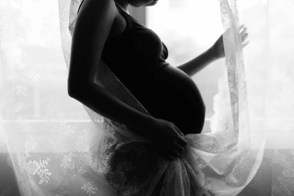 Mother loving her baby in silhouette by the window Stock Image
