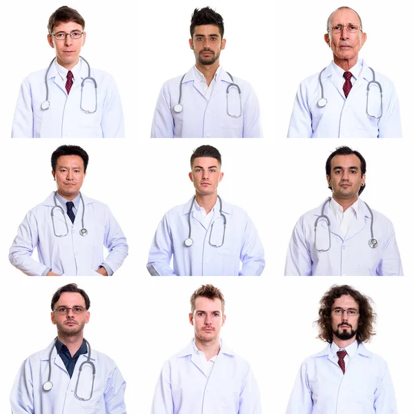 Collage d'hommes multi-ethniques et d'âges mixtes en tant que médecins — Photo