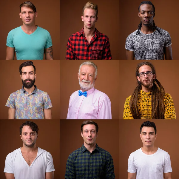 Collage van mannen kijken naar camera opgenomen in de studio — Stockfoto
