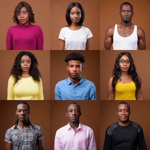 Collage of African people looking at camera shot in studio — Stock Photo, Image