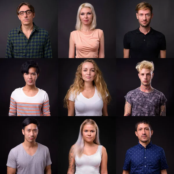 Collage di persone che guardano la telecamera scattata in studio — Foto Stock