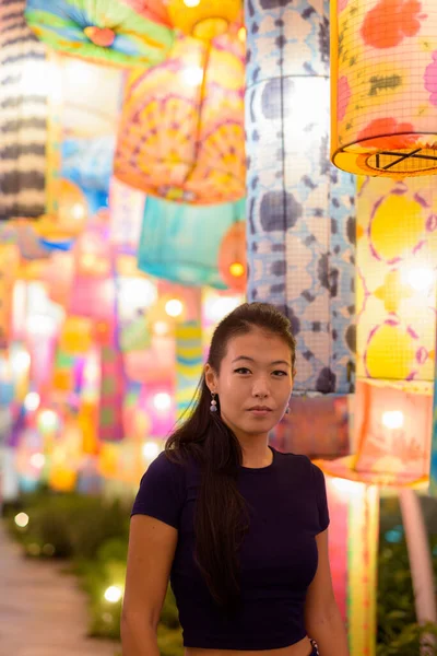 Portrait Beautiful Korean Woman Outdoors Night — Stock Photo, Image