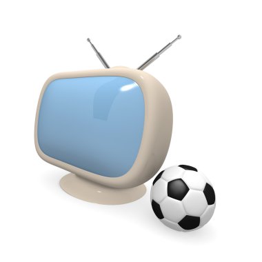 Futbol topu, 3d render ile Retro televizyon