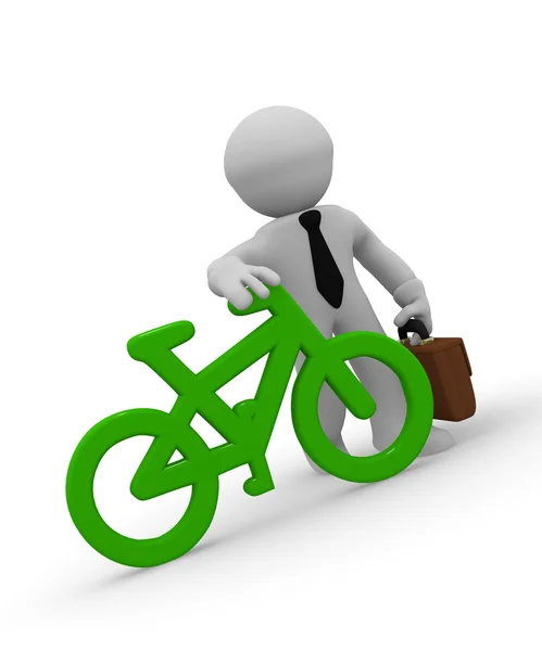 Zakenman met groene fiets pictogram, 3D-rendering — Stockfoto