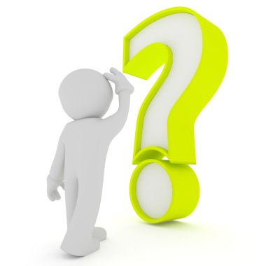 Adam büyük yeşil soru işareti, 3d render ile