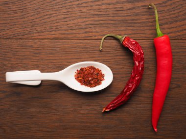 Chili ahşap bir masa üzerinde