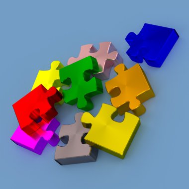 Bulmaca, 3d render renkli parçaları