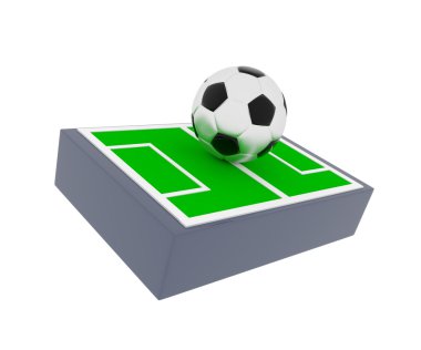 Bir top, 3d render ile futbol sahası