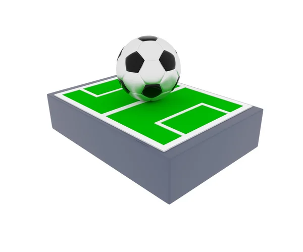 Campo de fútbol con una pelota, 3d render — Foto de Stock