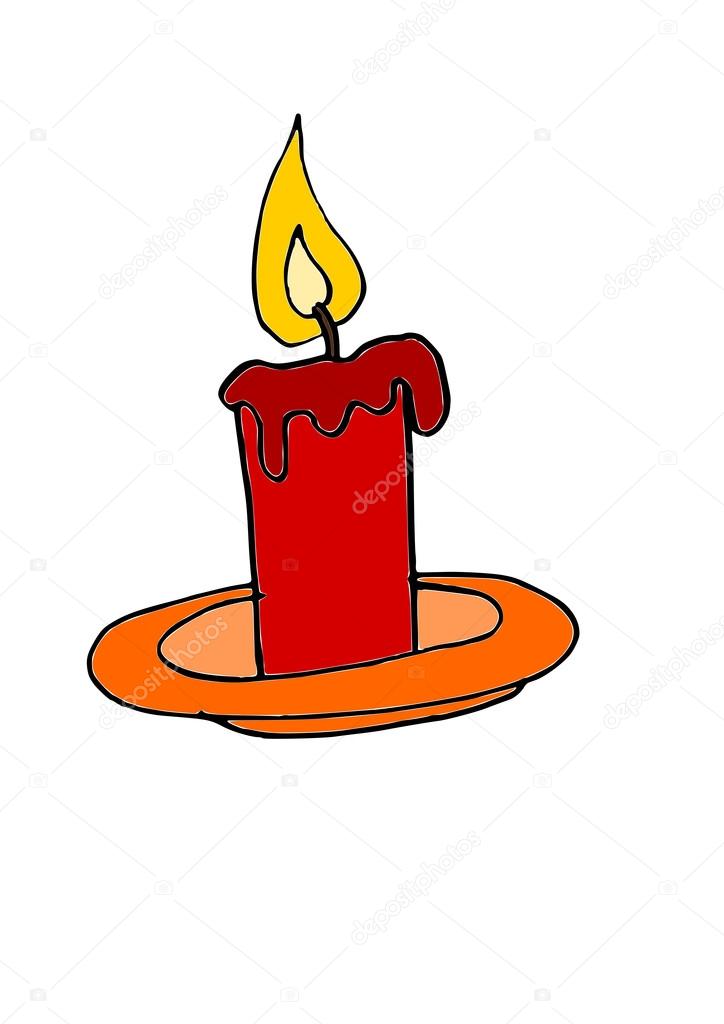 Red Christmas candle, cartoon illustration