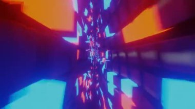 Kırmızı ve mavi ışıklı modern küp desenleri, geniş açılı kusursuz döngü görüntüleri, 3D animasyon