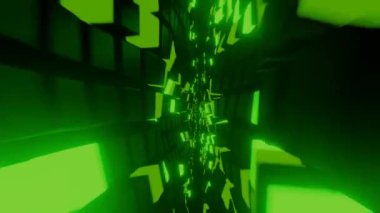 Yeşil ışıklı modern küp deseni, geniş açılı, kusursuz döngü görüntüsü, 3D animasyon.