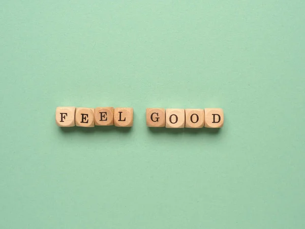 Small Wooden Blocks Inscription Feel Good Positive Mindset Concept — Stock Photo, Image