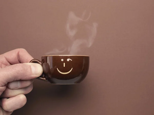 Brown Espresso Cup Smiling Icon Brown Background Have Good Start — Stock Photo, Image