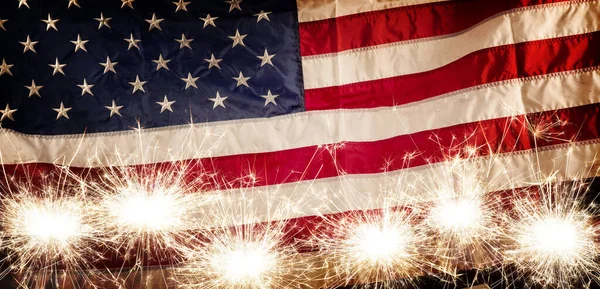 Feliz Julho Com Bandeira Americana Quatro Sparkler Com Espaço Para — Fotografia de Stock