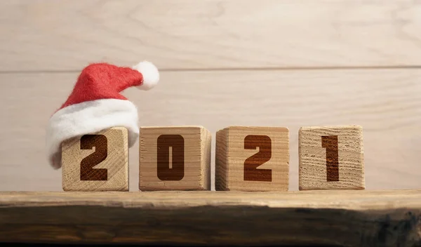 Kalapos Mikulás Egy Blokk Száma 2021 Karácsonyi Háttér Panorámás Kilátás — Stock Fotó