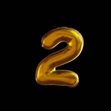 2 Numaralı Altın Balon, Siyah arka planda Gerçekçi 3D Görüntü