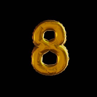 8 Numaralı Altın Balon, Siyah arkaplanda Gerçekçi 3D Görüntü