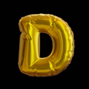 Altın Balon Harfi D, Siyah arkaplanda Gerçekçi 3D Görüntü