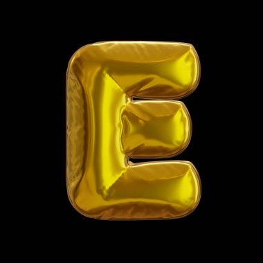 Altın Balon Harfi E, Siyah arkaplanda Gerçekçi 3D Görüntü