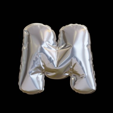 Gümüş Balon Harfi M, Siyah arkaplanda Gerçekçi 3D Görüntü