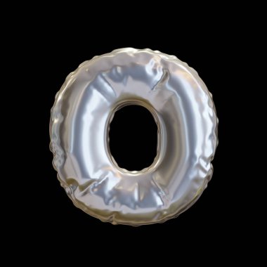 Gümüş Balon Harfi O, Siyah arkaplanda Gerçekçi 3D Görüntü