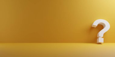 Sarı arkaplanda beyaz soru işareti yansıması, 3D görüntüleme