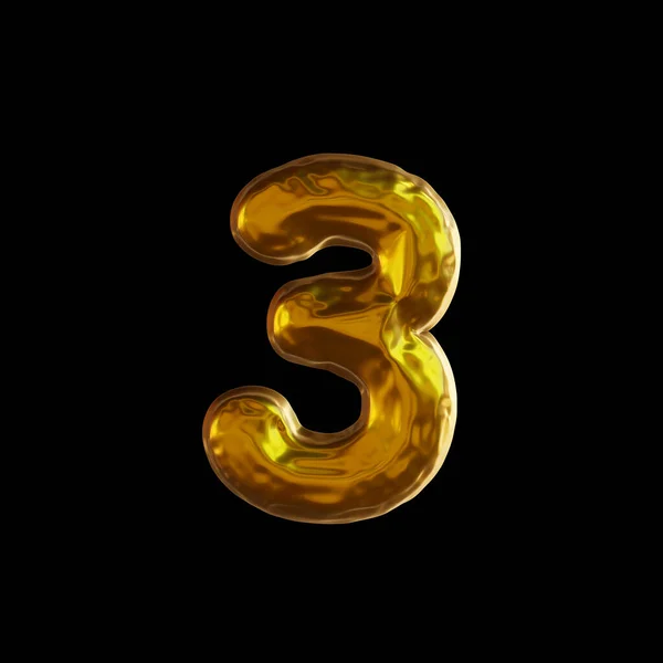 金色气球3号 现实3D渲染黑色背景 — 图库照片