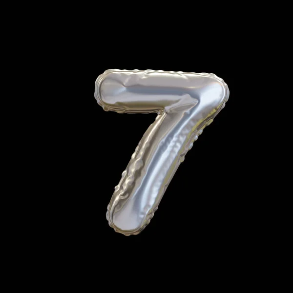 Silver Balloon Number Realistisches Rendering Auf Schwarzem Hintergrund — Stockfoto
