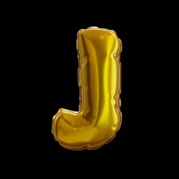 ゴールデンバルーンレターJ 黒の背景にリアルな3Dレンダリング — ストック写真