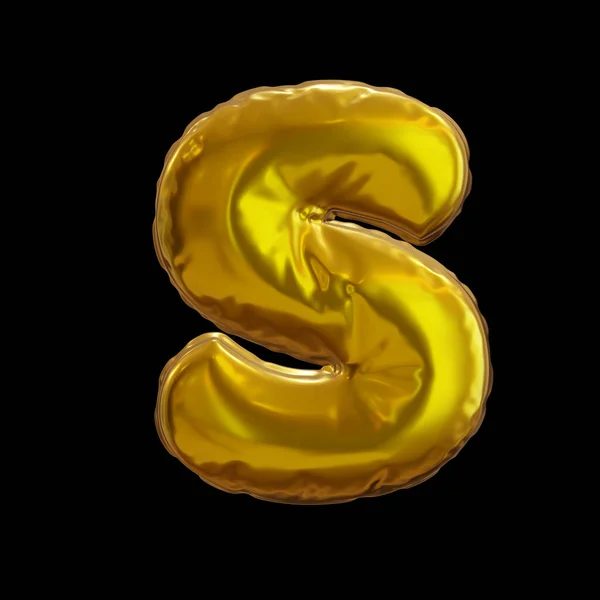 黄金の風船手紙S 黒の背景に現実的な3Dレンダリング — ストック写真