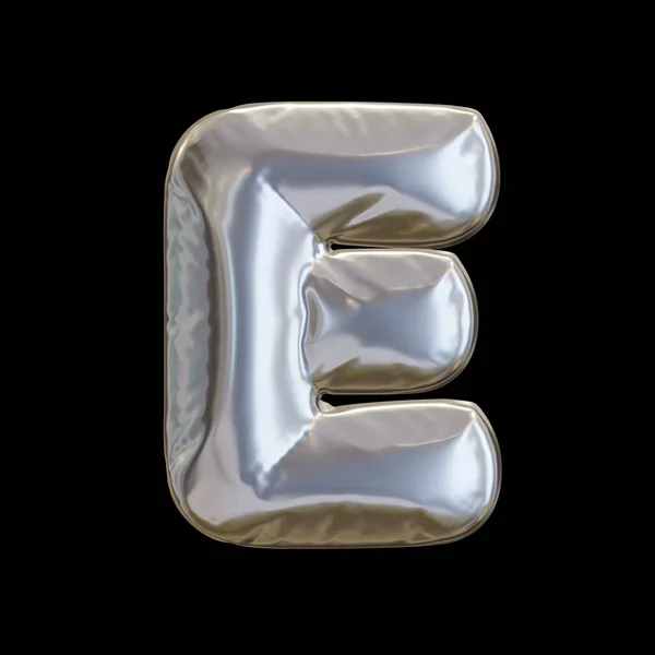シルバーバルーンレターE ブラックの背景にリアルな3Dレンダリング — ストック写真