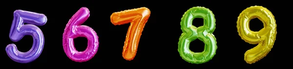 Set Colorful Balloon Numbers Realistic Rendering Black Background — Stock Photo, Image