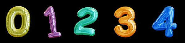 Set Colorful Balloon Numbers Realistic Rendering Black Background — Stock Photo, Image